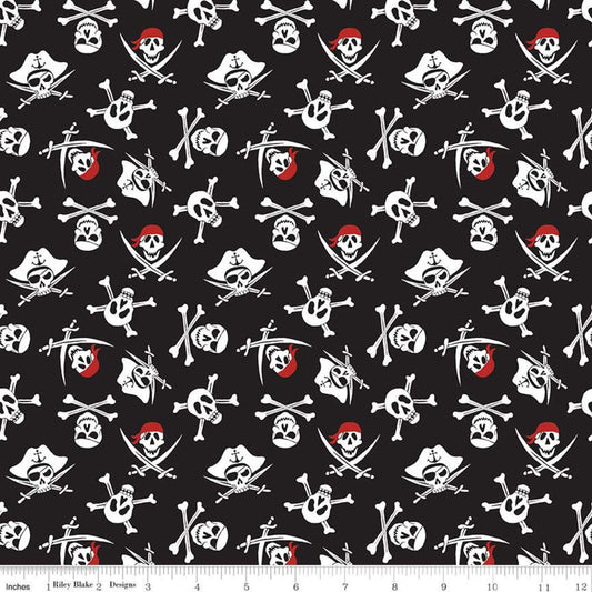 Fat Quarter Pirate Tales Skulls Black