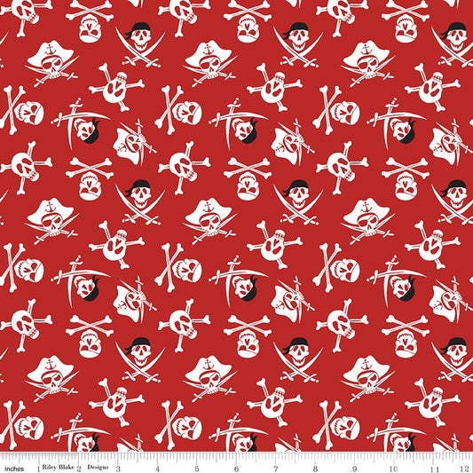 Fat Quarter Pirate Tales Skulls Red