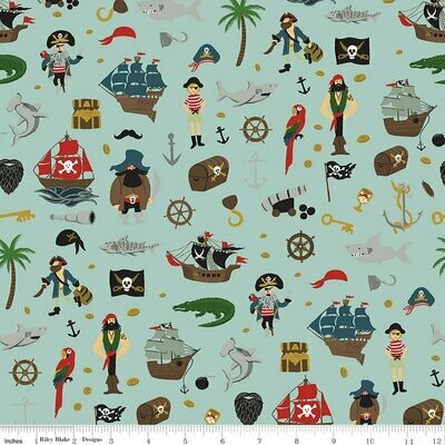 Fat Quarter Pirate Tales Scatter Blue